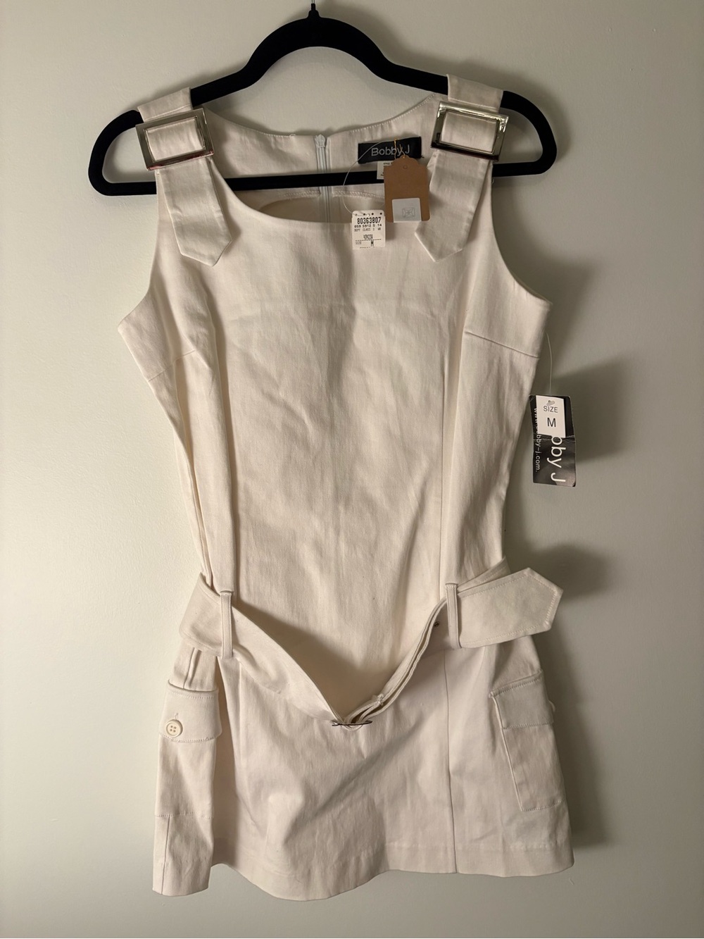 Bobby J Cream Cotton Utility Mini Dress - Size M